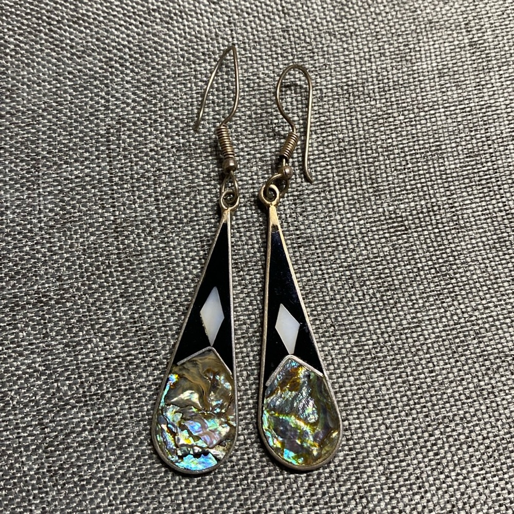 Vintage Inlayed Alpaca Earrings